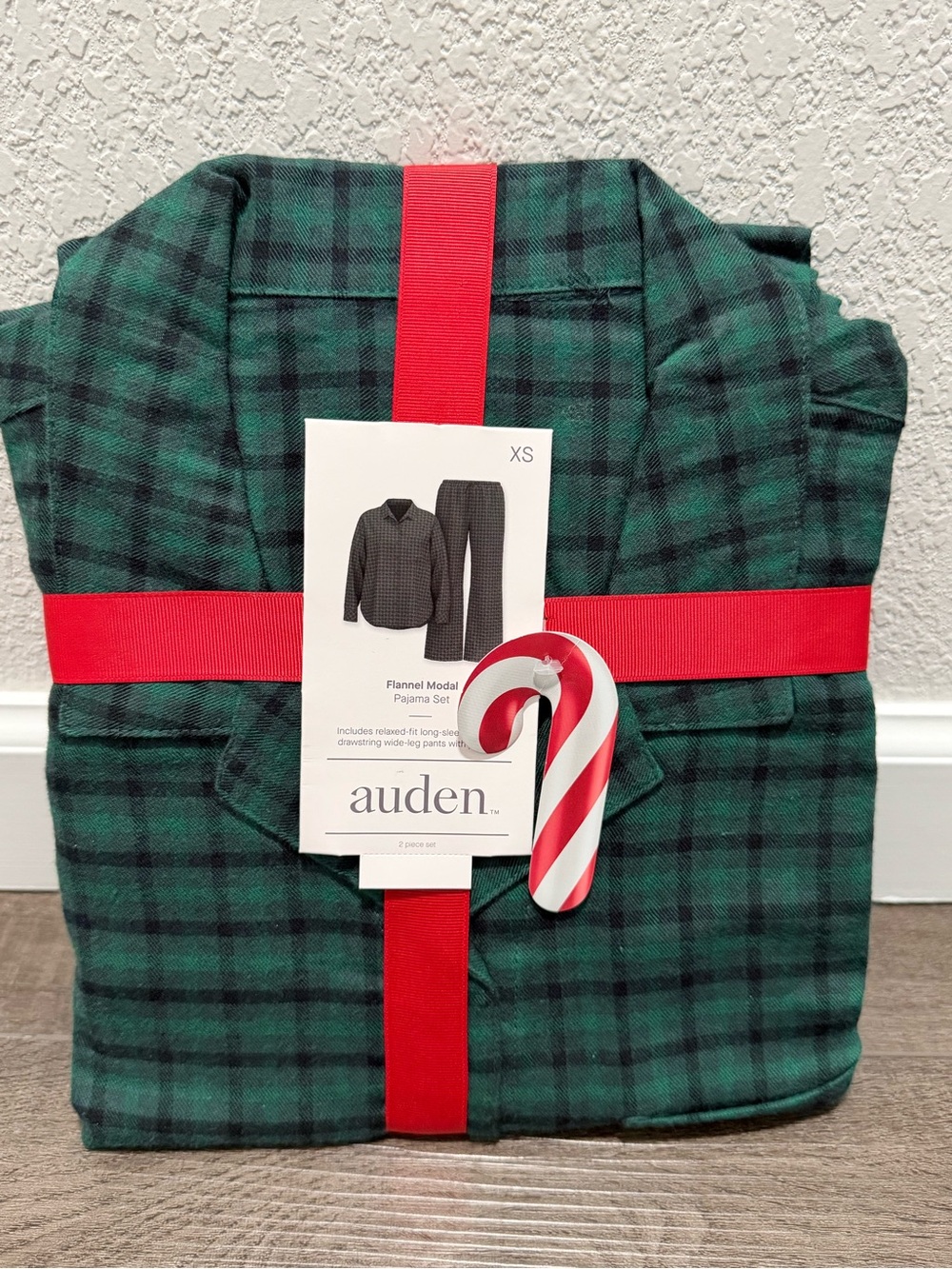 Women's Flannel Long Sleeve Button Down Shirt & Pants Pajama XS Plaid Green Set